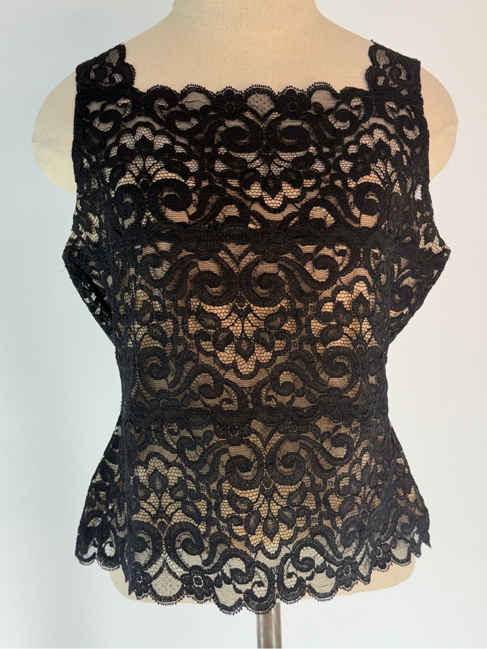 VTG Karen Kane Black Semi-Sheer Lace Tank Top Cropped Whimsigoth Fairy Grunge LG